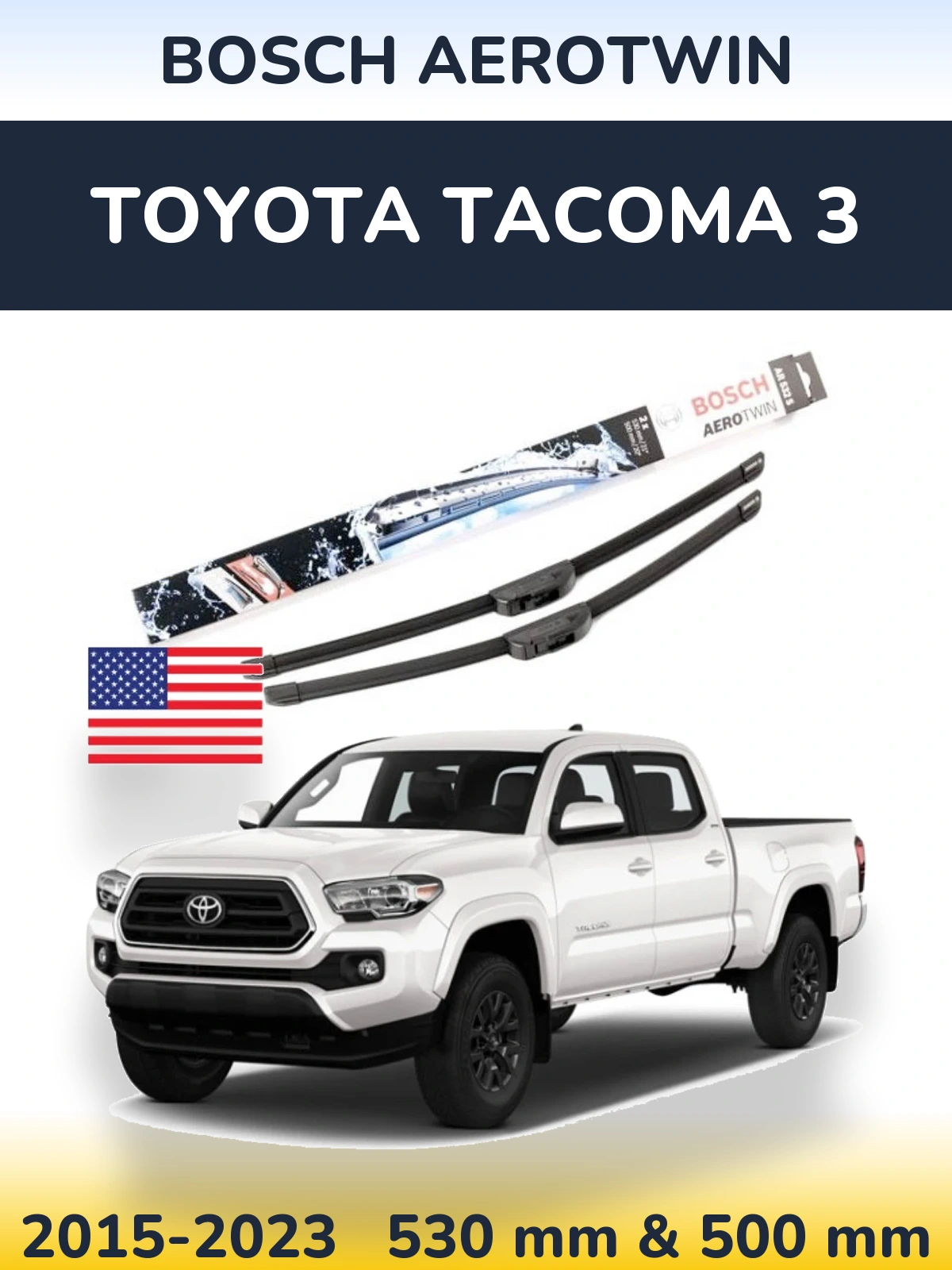 Komplet przednich wycieraczek BOSCH AeroTwin 530 & 500 mm do Toyota Tacoma 3 2015-2023