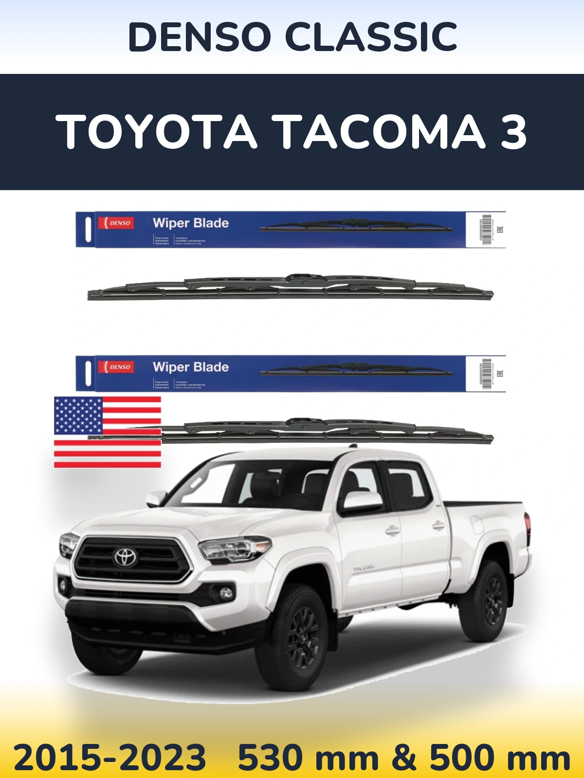Front wiper blade set Denso Classic 530 & 500 mm for Toyota Tacoma 3 2015-2023