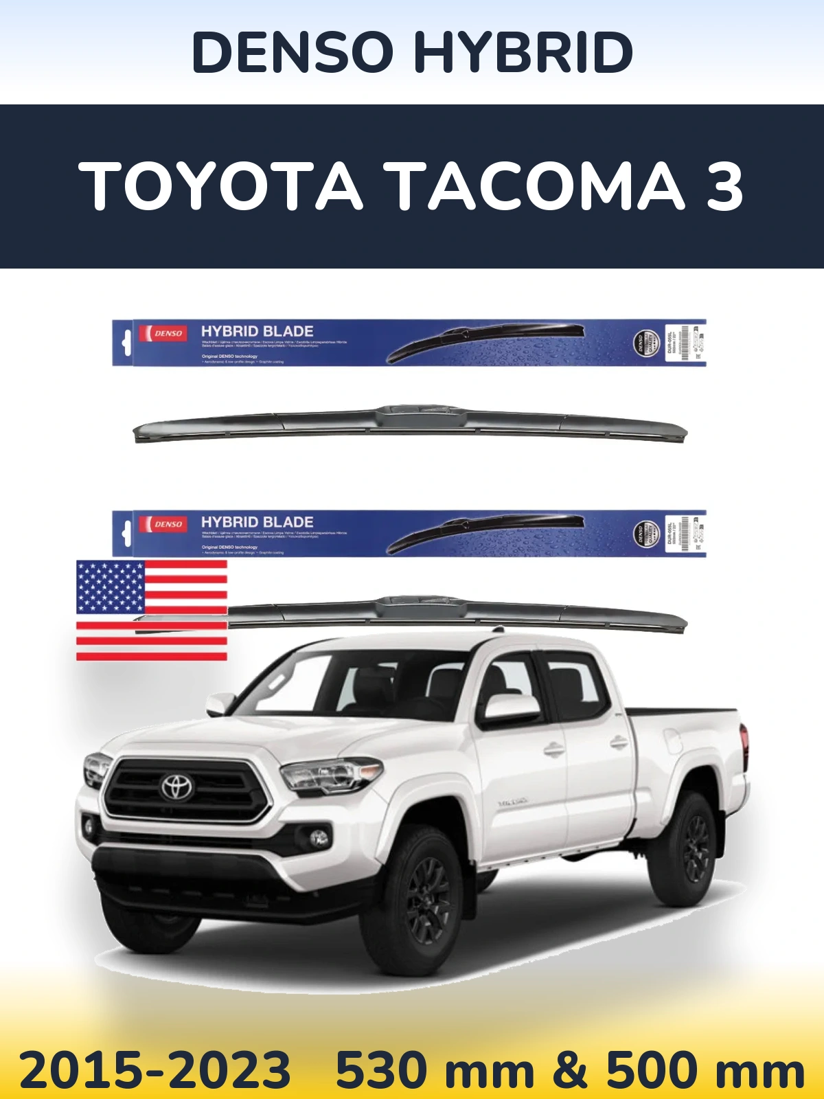 Front wiper blade set Denso Hybrid 530 & 500 мм for Toyota Tacoma 3 2015-2023