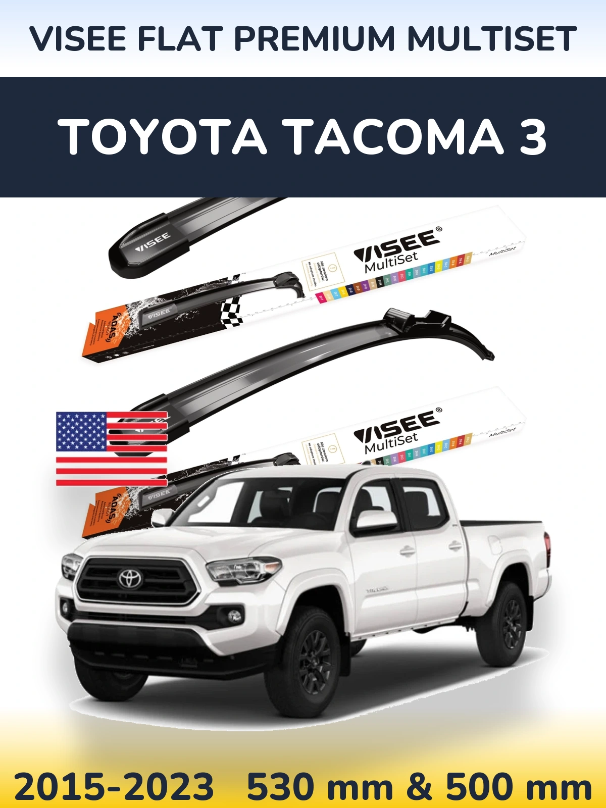 Front wiper blade set VISEE FLAT PREMIUM MultiSet 530 & 500 мм for Toyota Tacoma 3 2015-2023