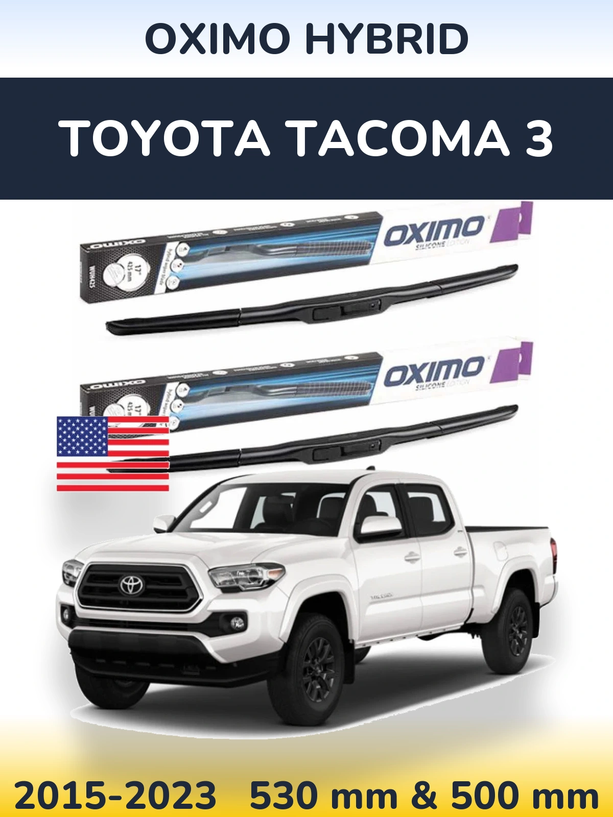 Комплект передних дворников Oximo Hybrid 530 & 500 мм для Toyota Tacoma 3 2015-2023