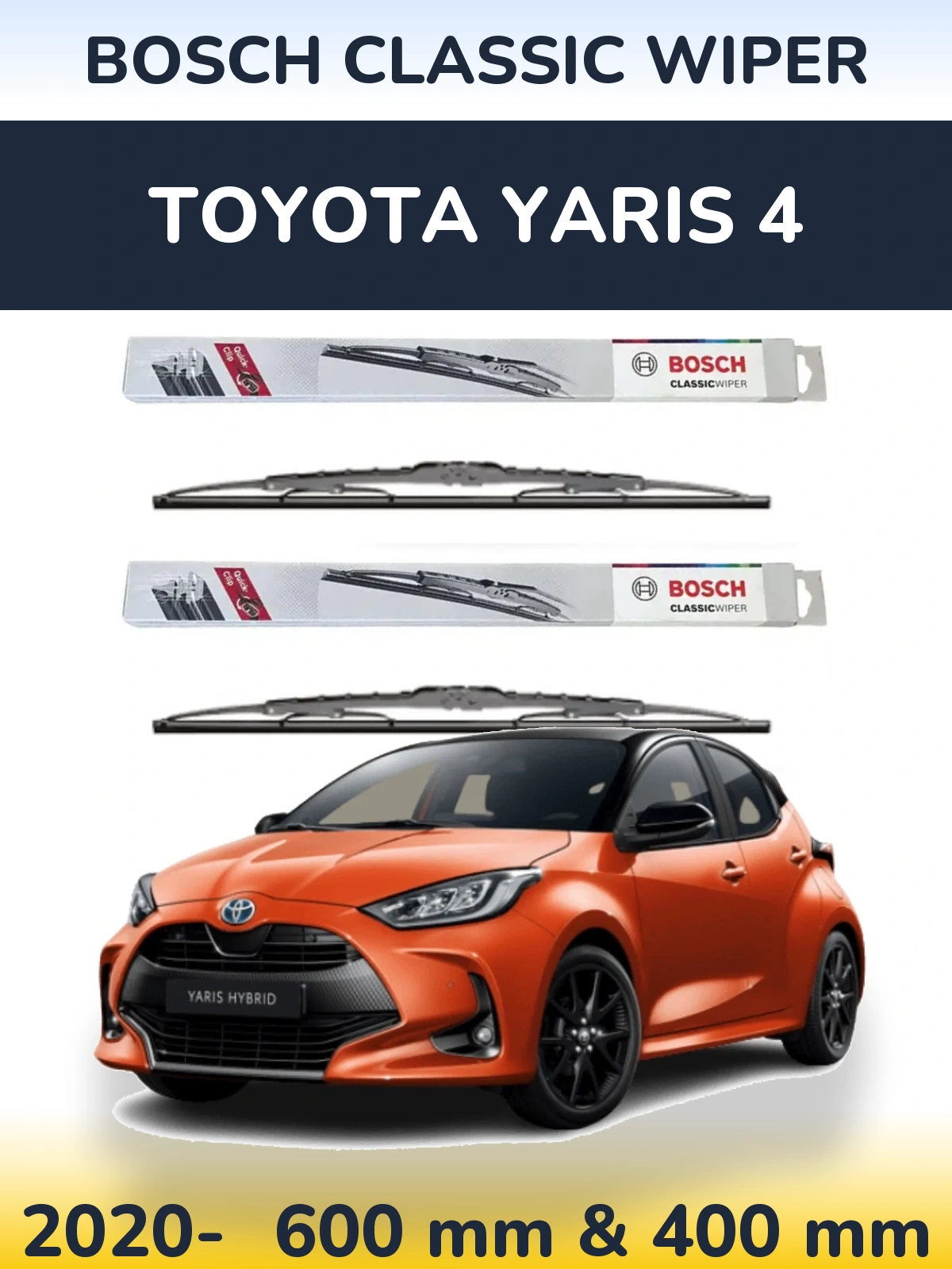 Front wiper blade set BOSCH Classic Wiper 600 & 400 мм for Toyota Yaris 4 2020-2026
