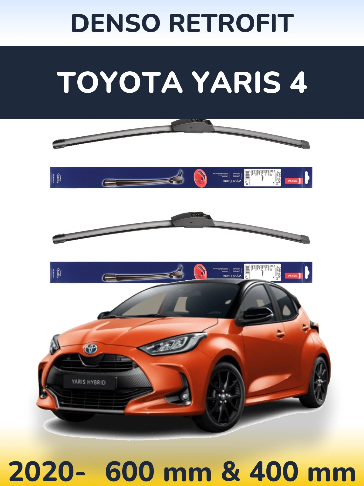 Front wiper blade set Denso Retrofit 600 & 400 мм for Toyota Yaris 4 2020-2026