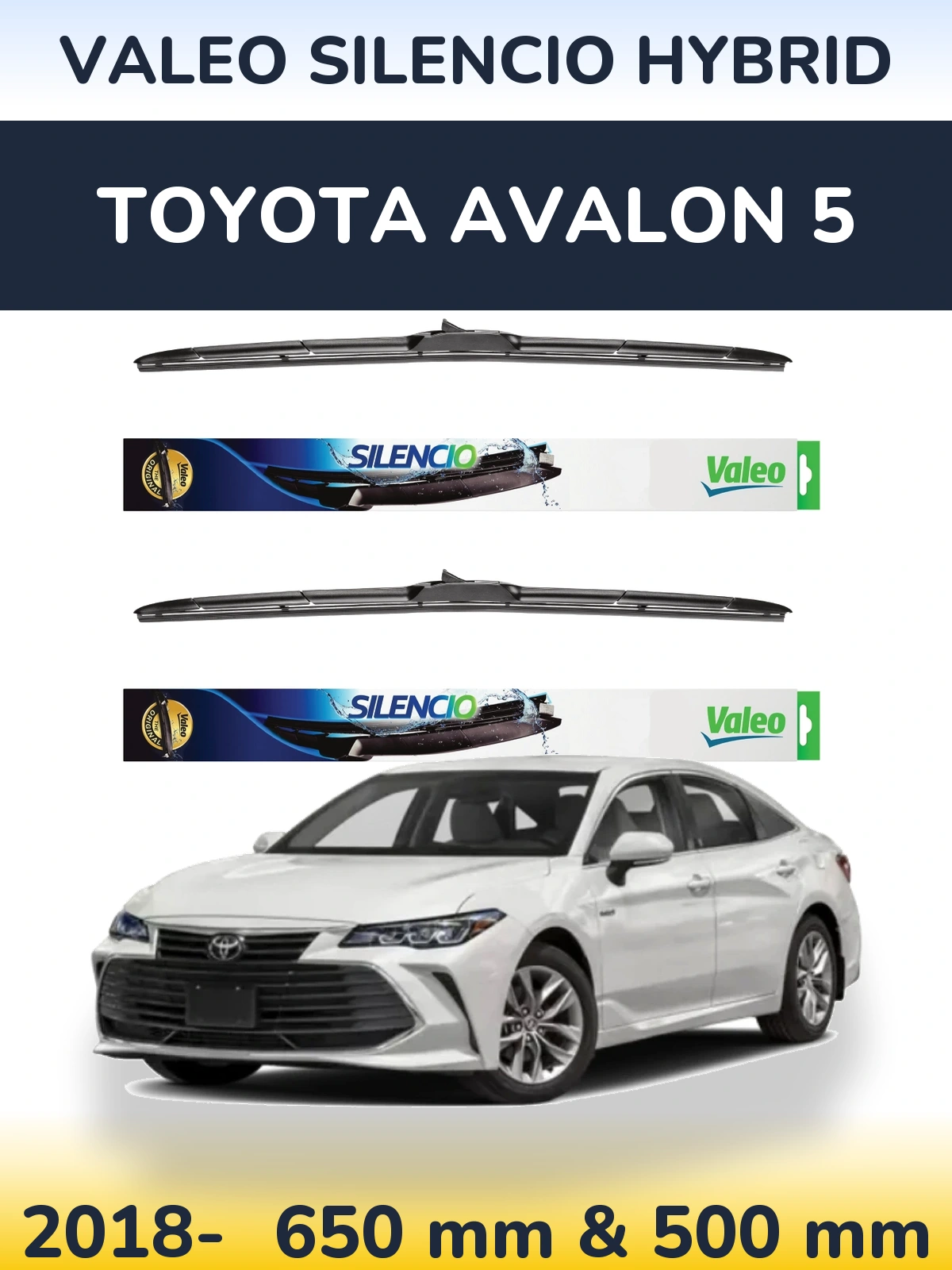 Front wiper blade set Valeo Silencio Hybrid 650 & 500 мм for Toyota Avalon 5 2018-2026
