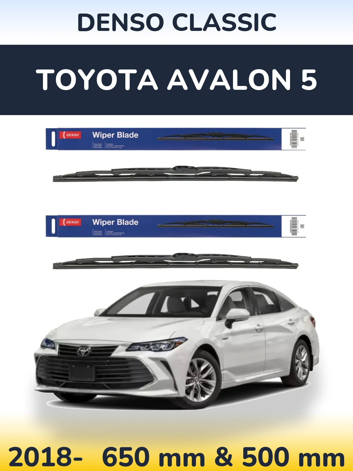 Front wiper blade set Denso Classic 650 & 500 mm for Toyota Avalon 5 2018-2026