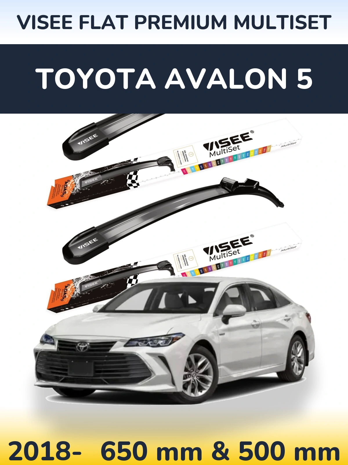 Комплект передних дворников VISEE FLAT PREMIUM MultiSet 650 & 500 мм для Toyota Avalon 5 2018-2026