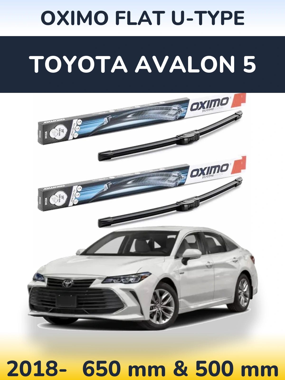 Front wiper blade set Oximo Flat U-type 650 & 500 мм for Toyota Avalon 5 2018-2026