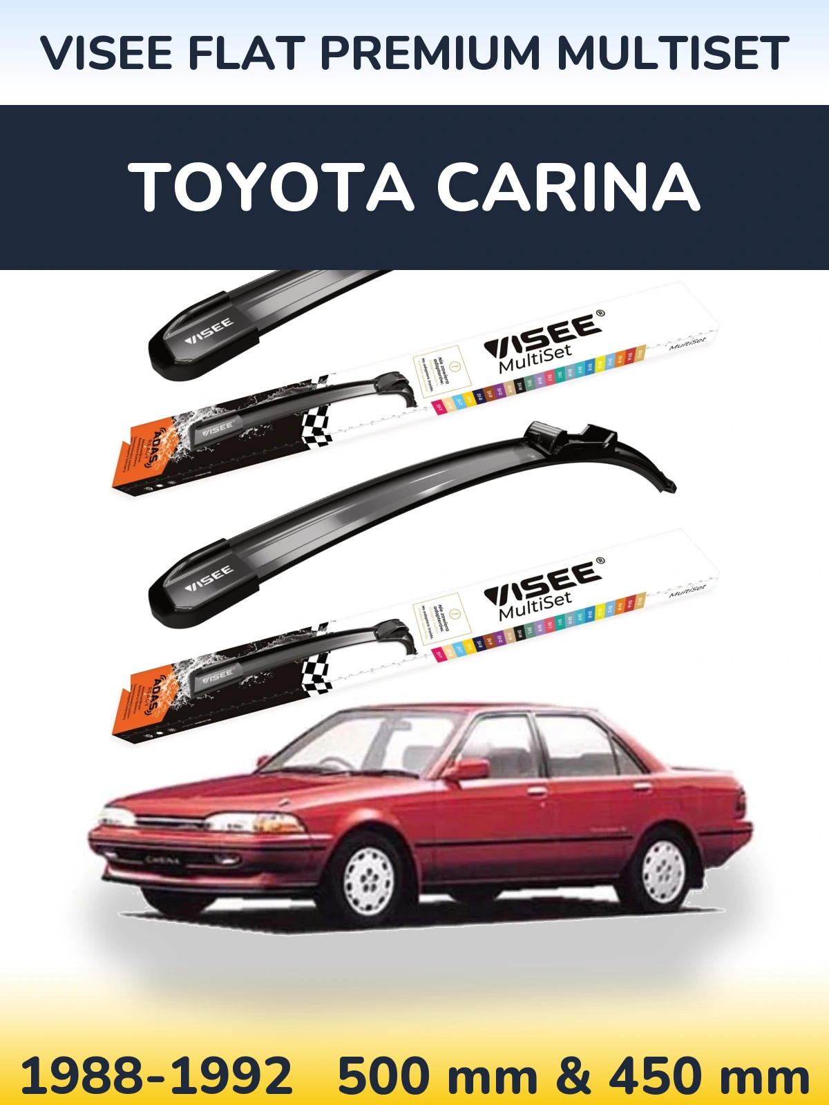 Front wiper blade set VISEE FLAT PREMIUM MultiSet 500 & 450 мм for Toyota Carina 1988-1992