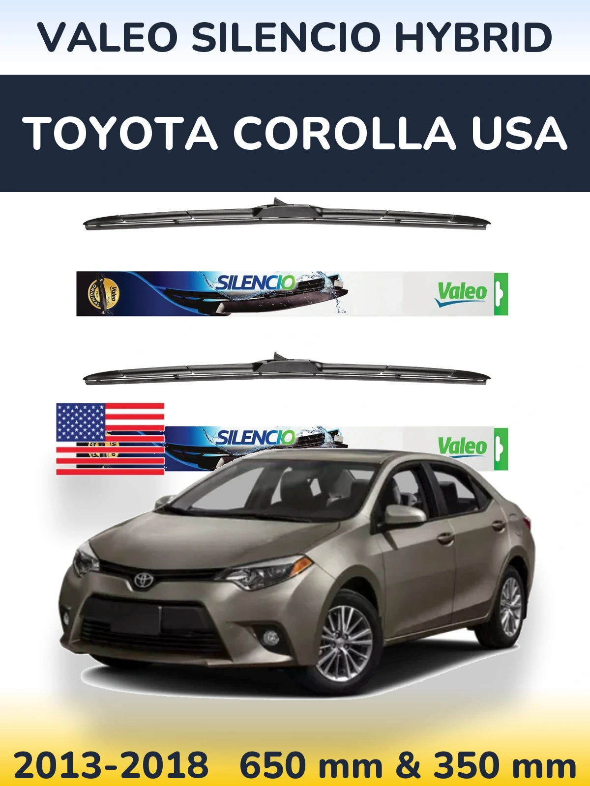 Комплект передних дворников Valeo Silencio Hybrid 650 & 350 мм для Toyota Corolla USA 2013-2018