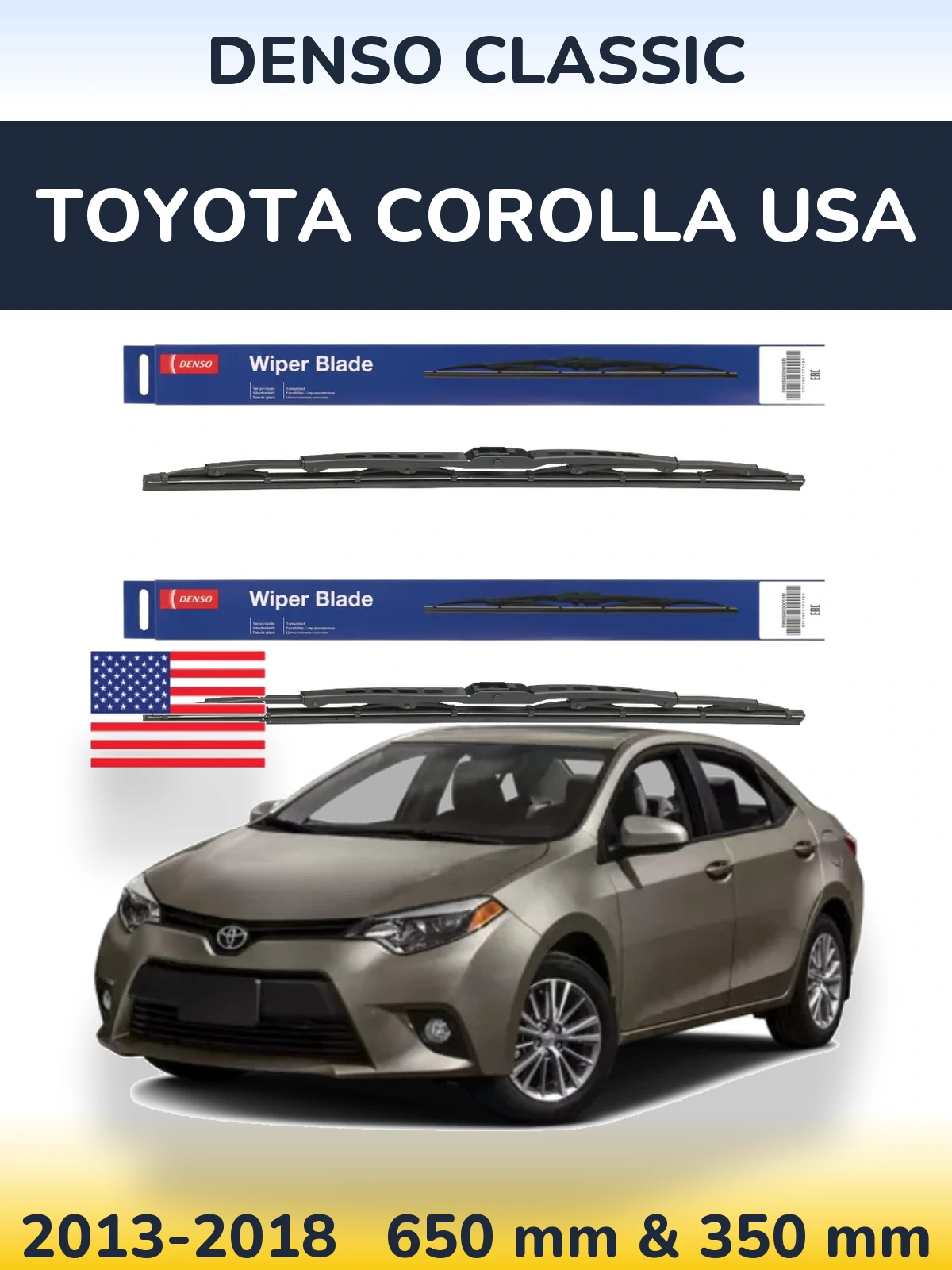 Front wiper blade set Denso Classic 650 & 350 mm for Toyota Corolla USA 2013-2018