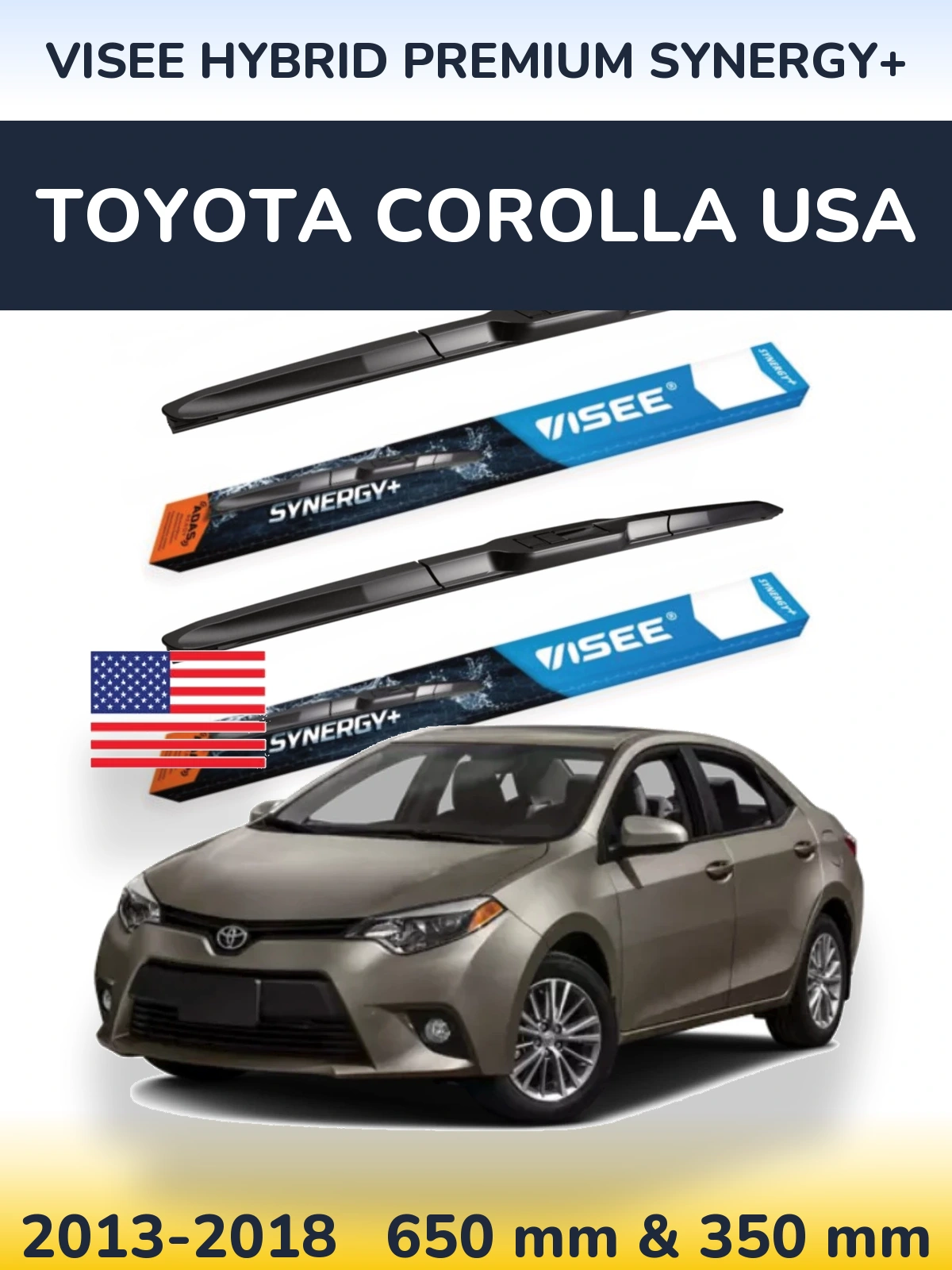 Комплект передніх щіток VISEE HYBRID PREMIUM SYNERGY+ 650 & 350 мм для Toyota Corolla USA 2013-2018