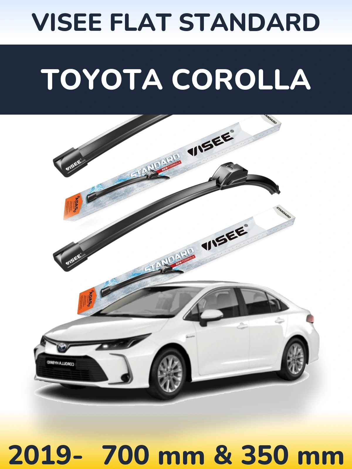 Комплект передніх щіток VISEE FLAT STANDARD 700 & 350 мм для Toyota Corolla 2019-2026