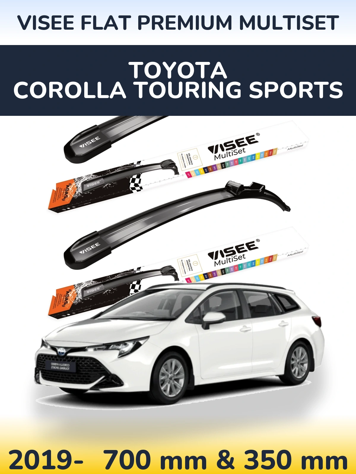 Komplet przednich wycieraczek VISEE FLAT PREMIUM MultiSet 700 & 350 mm do Toyota Corolla Touring Sports 2019-2026