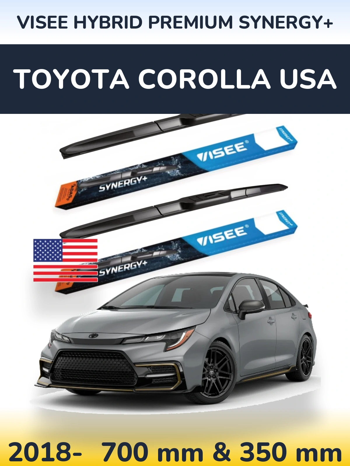 Front wiper blade set VISEE HYBRID PREMIUM SYNERGY+ 700 & 350 мм for Toyota Corolla USA 2018-2026
