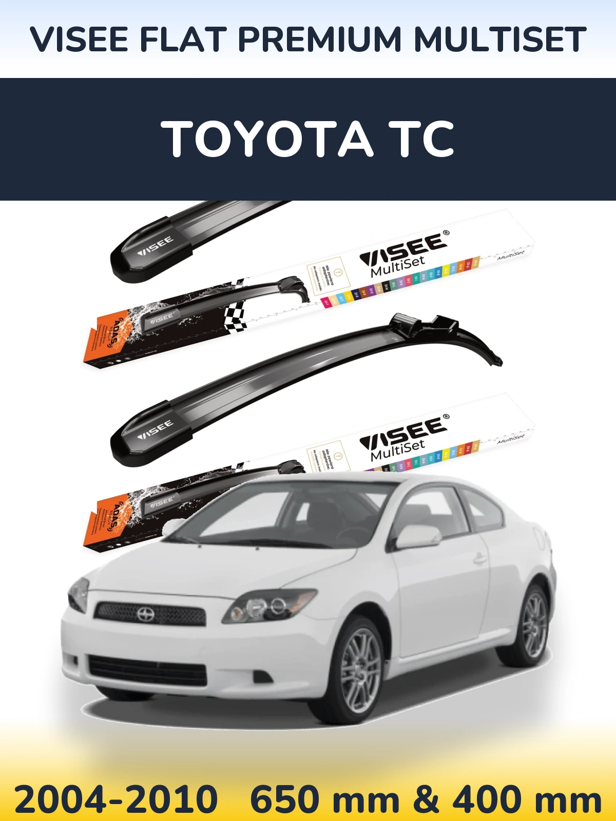 Комплект передних дворников VISEE FLAT PREMIUM MultiSet 650 & 400 мм для Toyota tC 2004-2010