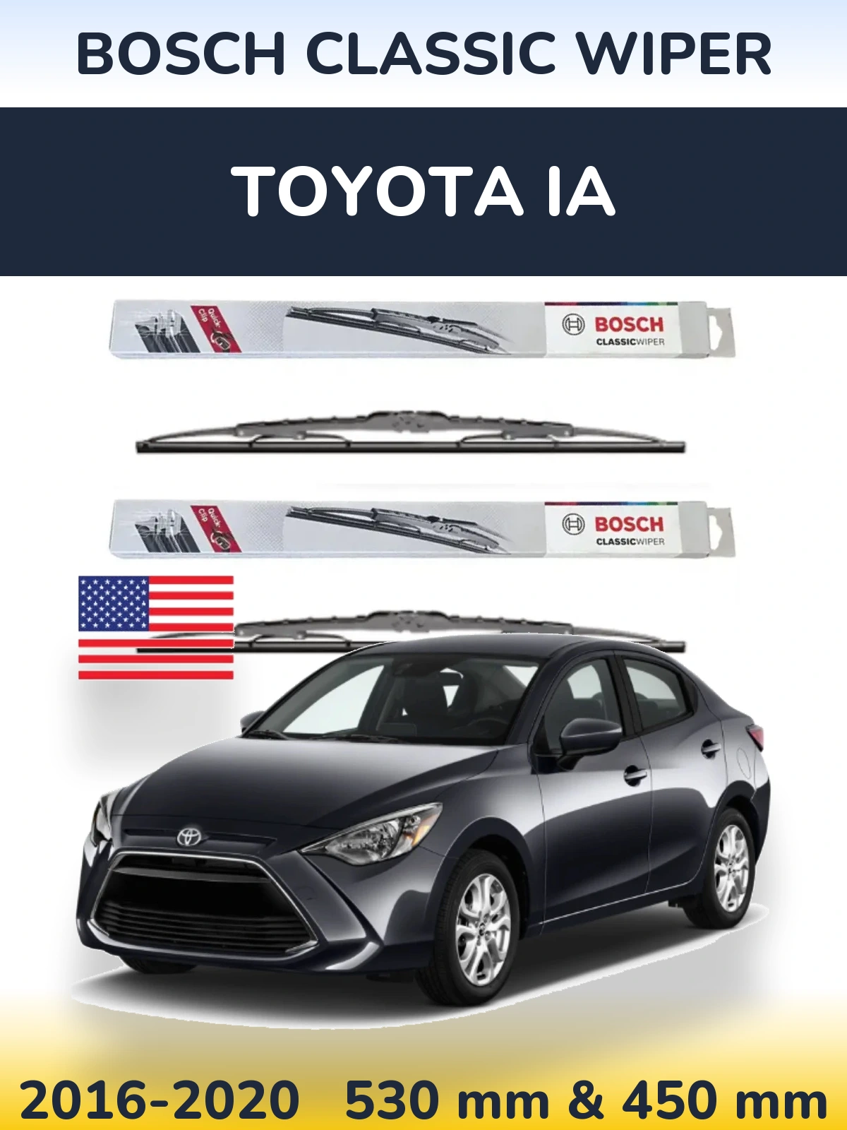 Комплект передних дворников BOSCH Classic Wiper 530 & 450 мм для Toyota iA 2016-2020