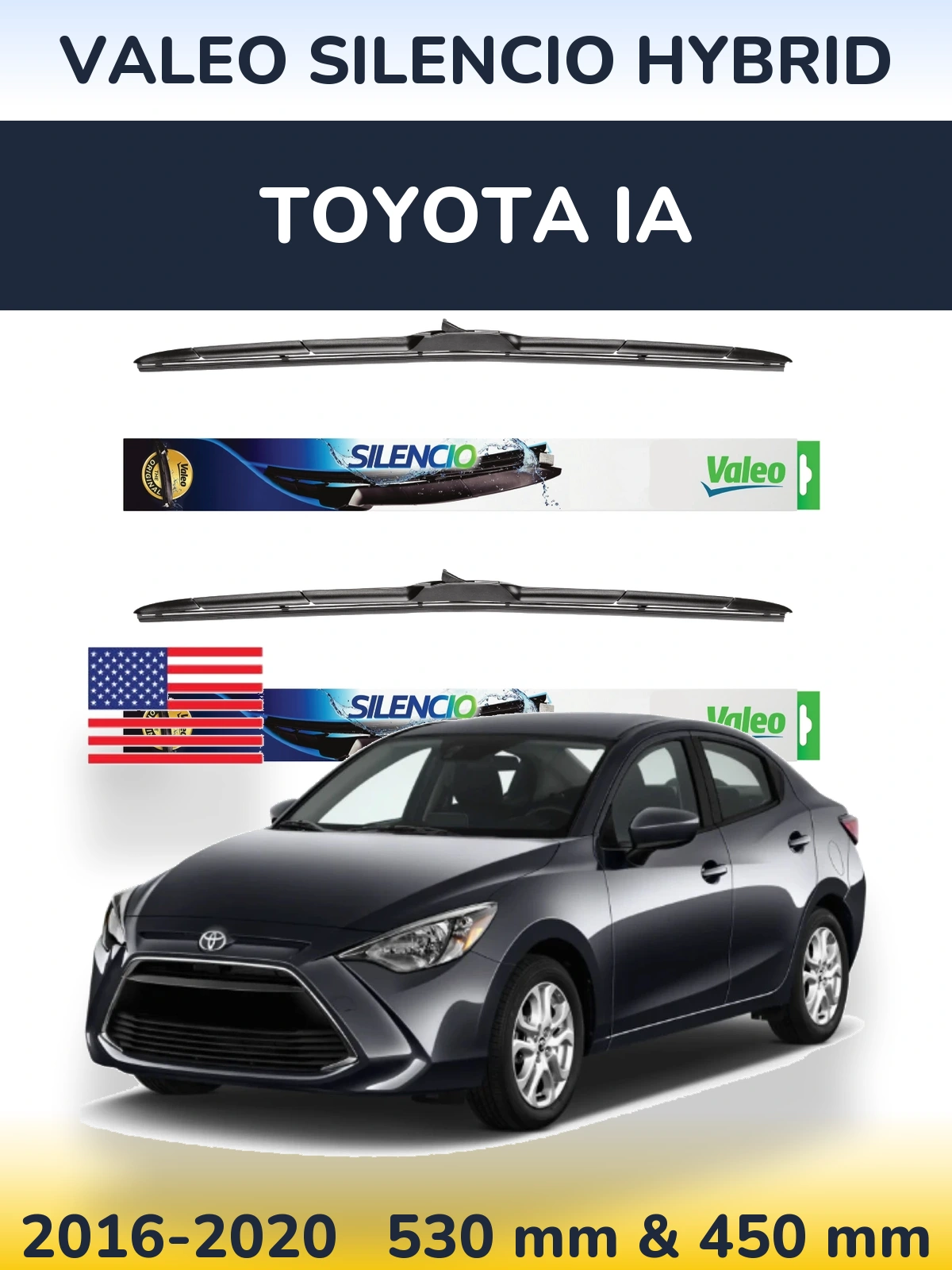 Комплект передніх щіток Valeo Silencio Hybrid 530 & 450 мм для Toyota iA 2016-2020