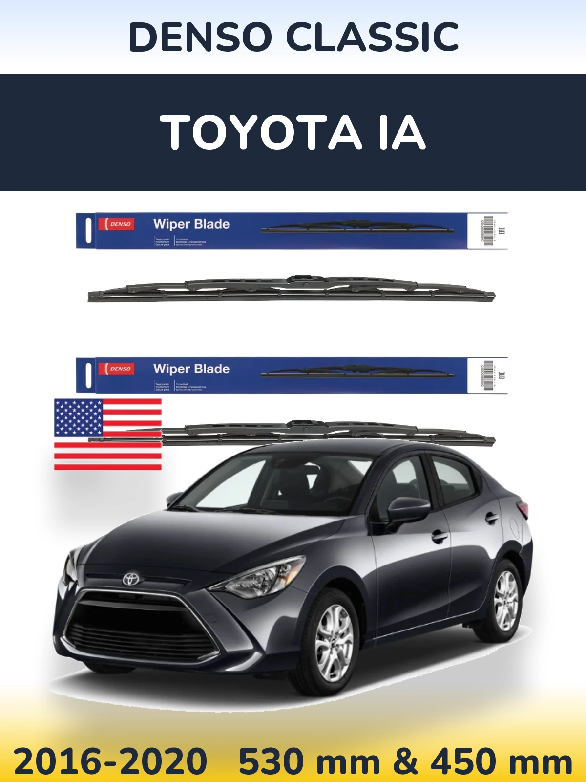 Komplet przednich wycieraczek Denso Classic 530 & 450 mm do Toyota iA 2016-2020