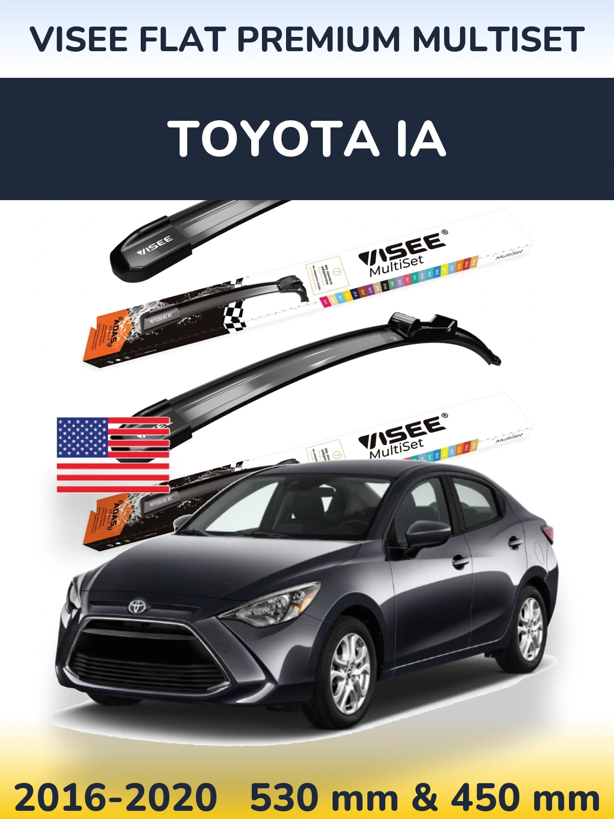 Front wiper blade set VISEE FLAT PREMIUM MultiSet 530 & 450 мм for Toyota iA 2016-2020