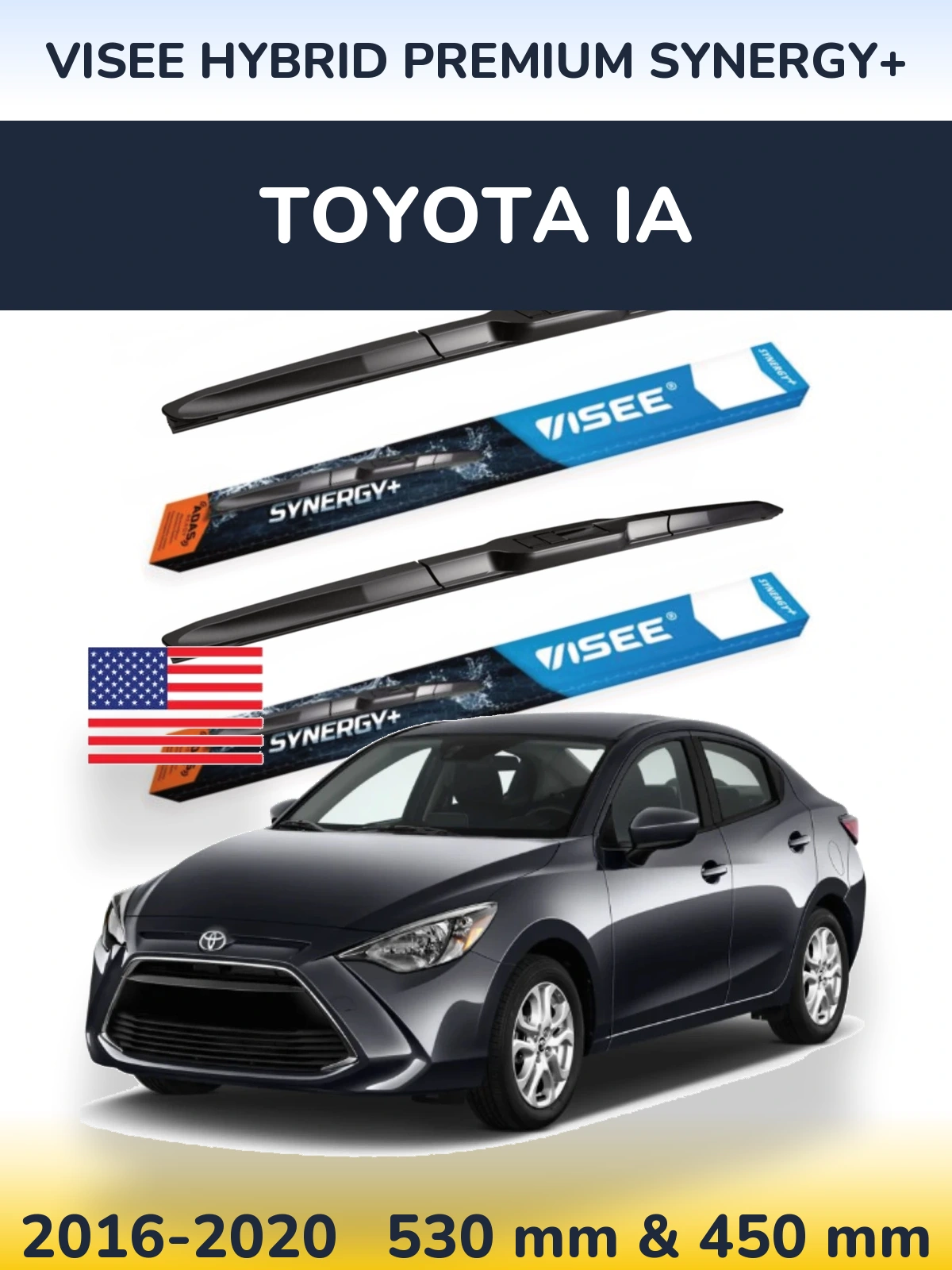 Front wiper blade set VISEE HYBRID PREMIUM SYNERGY+ 530 & 450 мм for Toyota iA 2016-2020