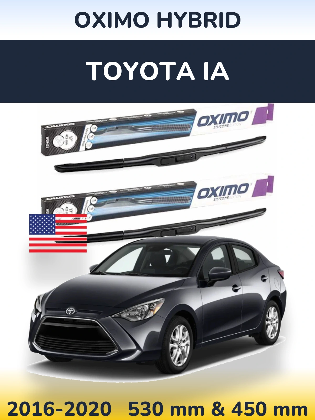 Komplet przednich wycieraczek Oximo Hybrid 530 & 450 mm do Toyota iA 2016-2020