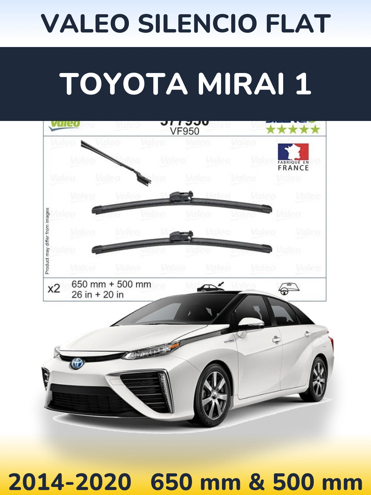 Комплект передніх щіток Valeo Silencio Flat 650 & 500 мм для Toyota Mirai 1 2014-2020