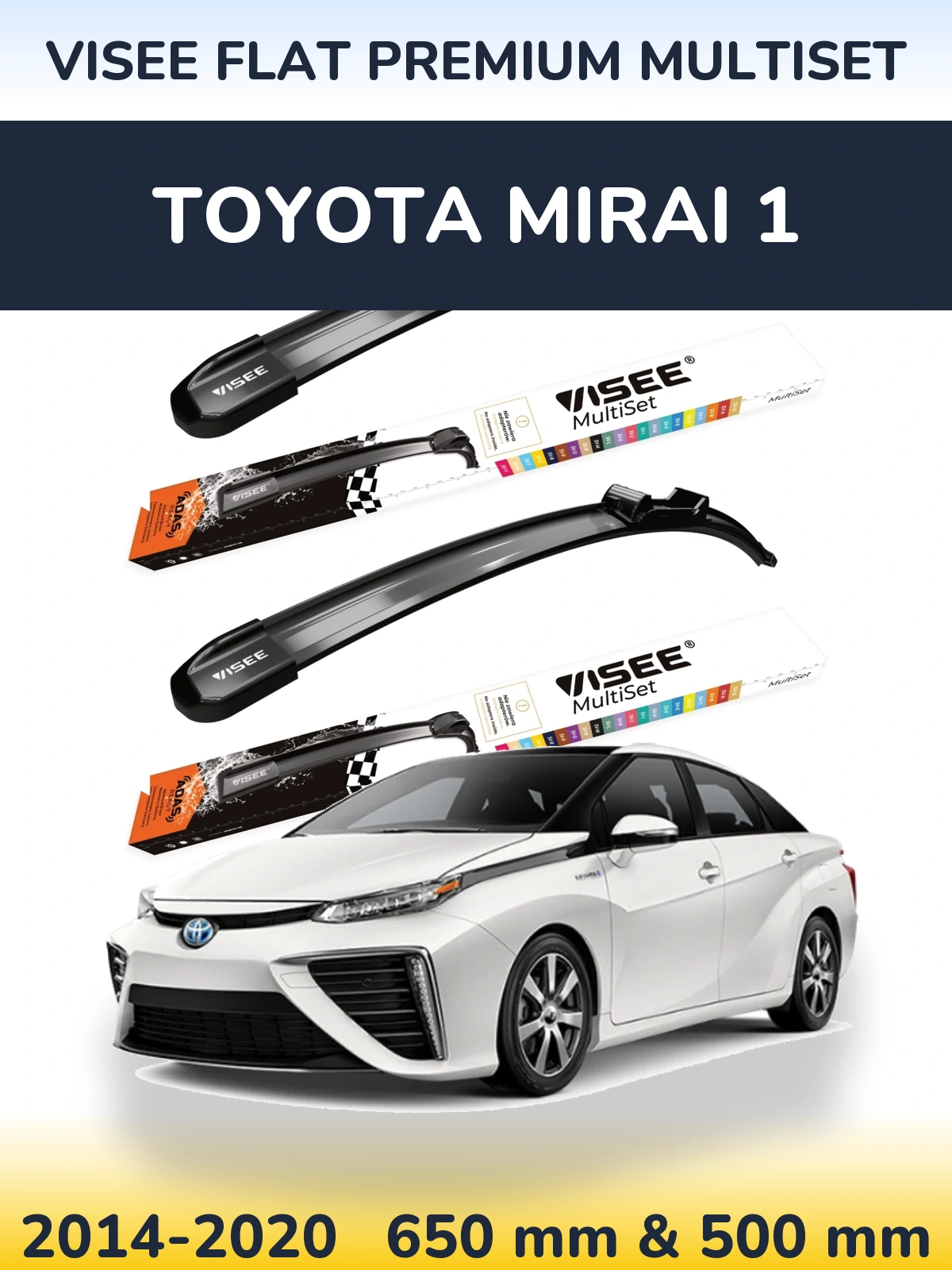 Front wiper blade set VISEE FLAT PREMIUM MultiSet 650 & 500 mm for Toyota Mirai 1 2014-2020