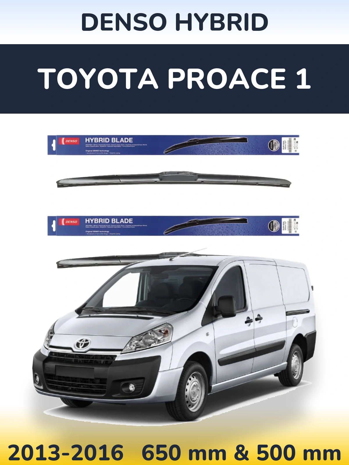 Front wiper blade set Denso Hybrid 650 & 500 мм for Toyota ProAce 1 2013-2016