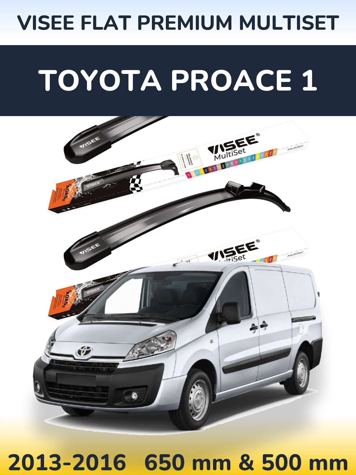 Комплект передних дворников VISEE FLAT PREMIUM MultiSet 650 & 500 мм для Toyota ProAce 1 2013-2016