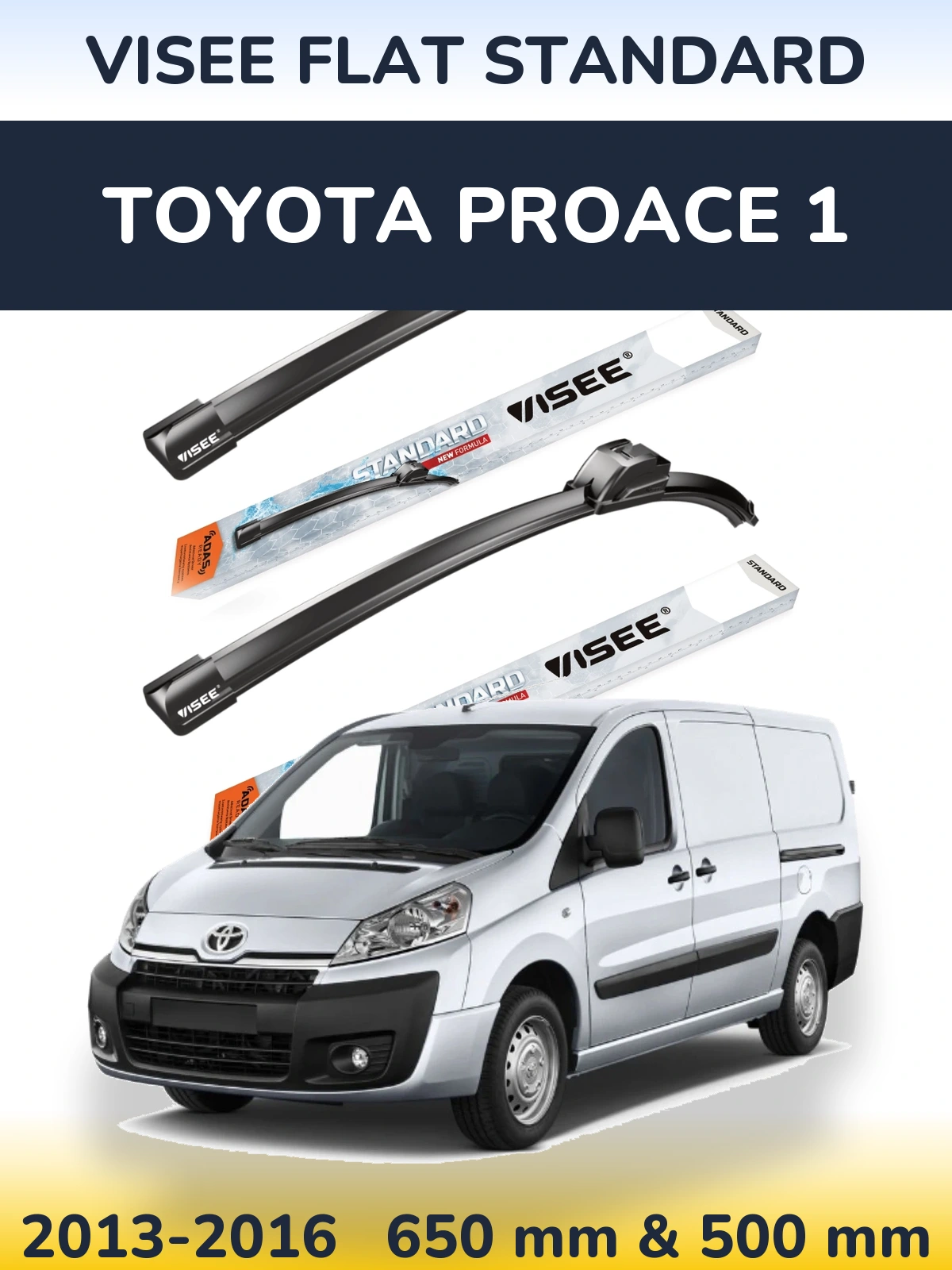 Комплект передніх щіток VISEE FLAT STANDARD 650 & 500 мм для Toyota ProAce 1 2013-2016