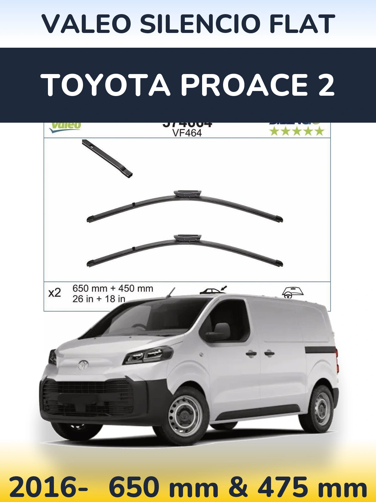 Комплект передніх щіток Valeo Silencio Flat 650 & 450 мм для Toyota ProAce 2 2016-2026
