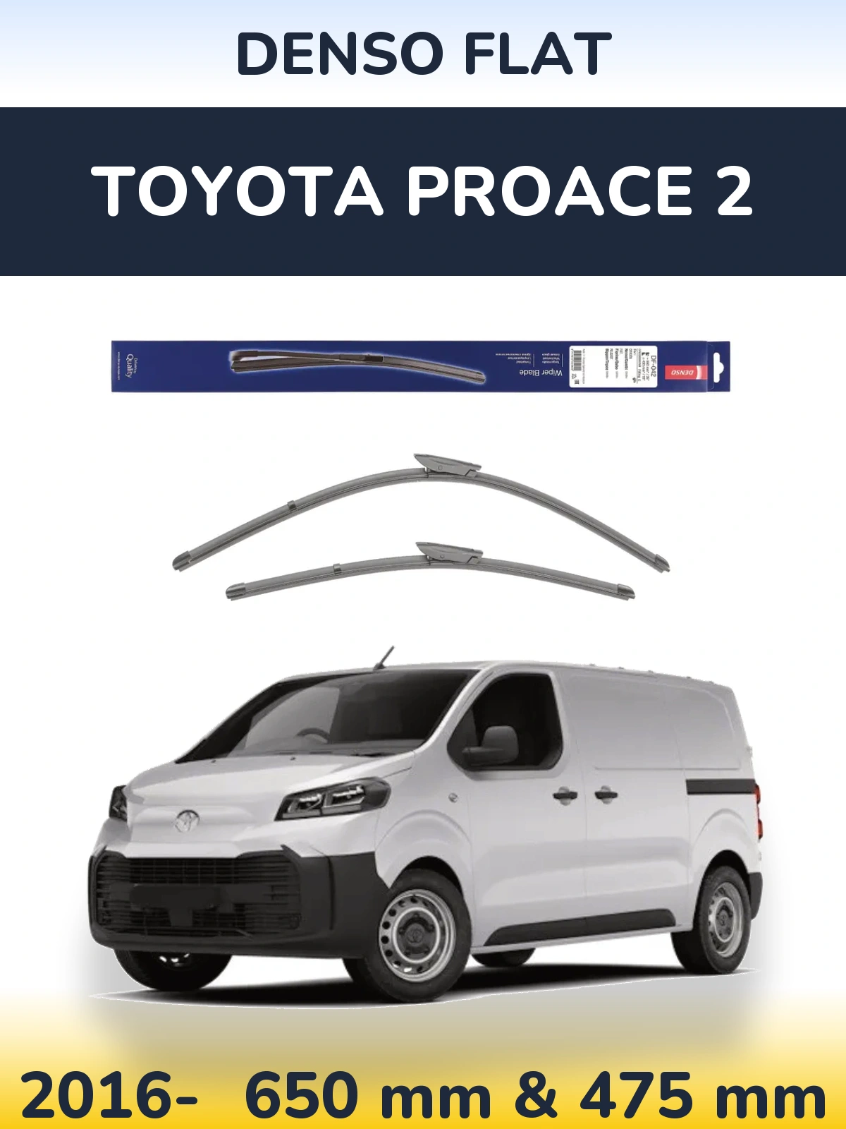 Front wiper blade set Denso Flat 650 & 450 mm for Toyota ProAce 2 2016-2026