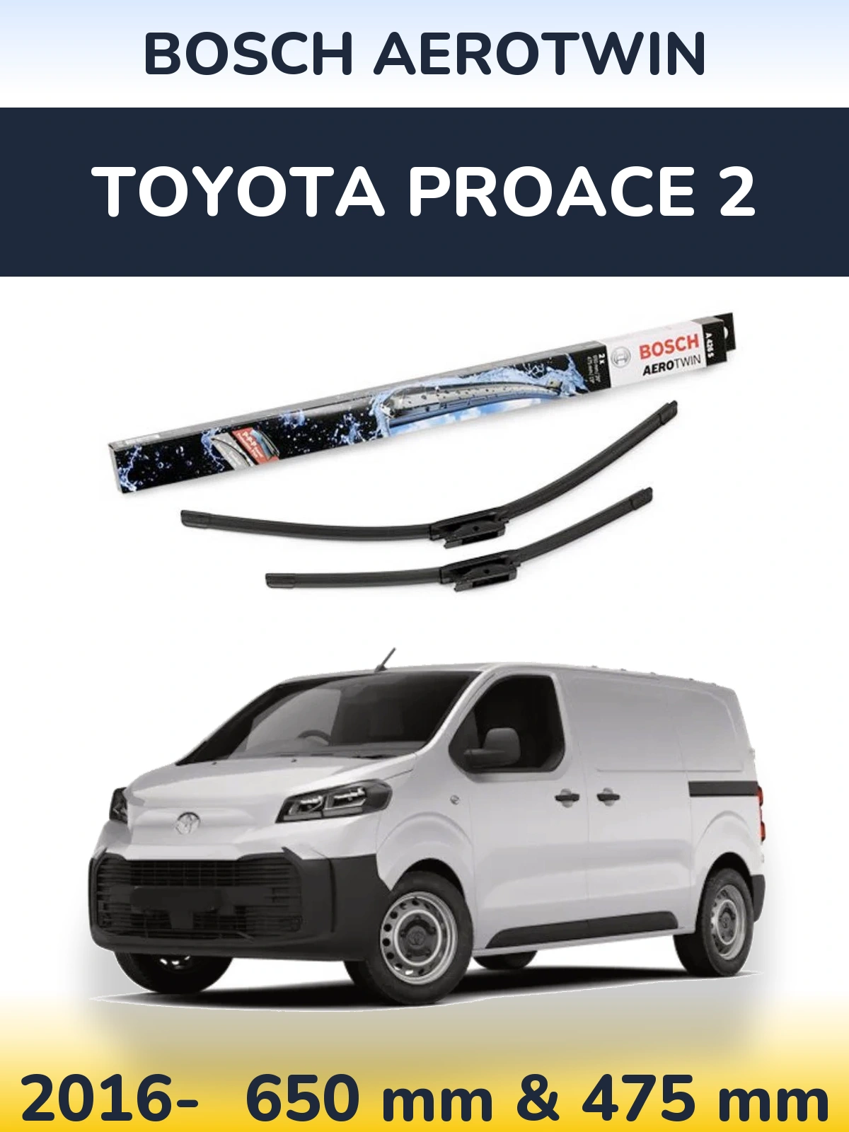 Front wiper blade set BOSCH AeroTwin 650 & 475 мм for Toyota ProAce 2 2016-2026