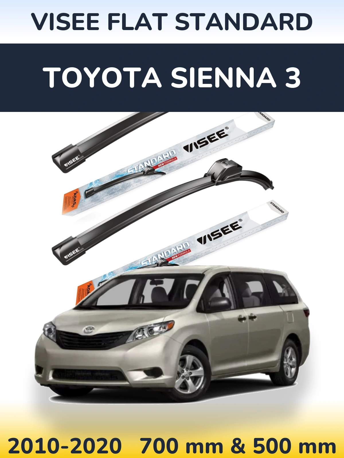 Front wiper blade set VISEE FLAT STANDARD 700 & 500 мм for Toyota Sienna 3 2010-2020