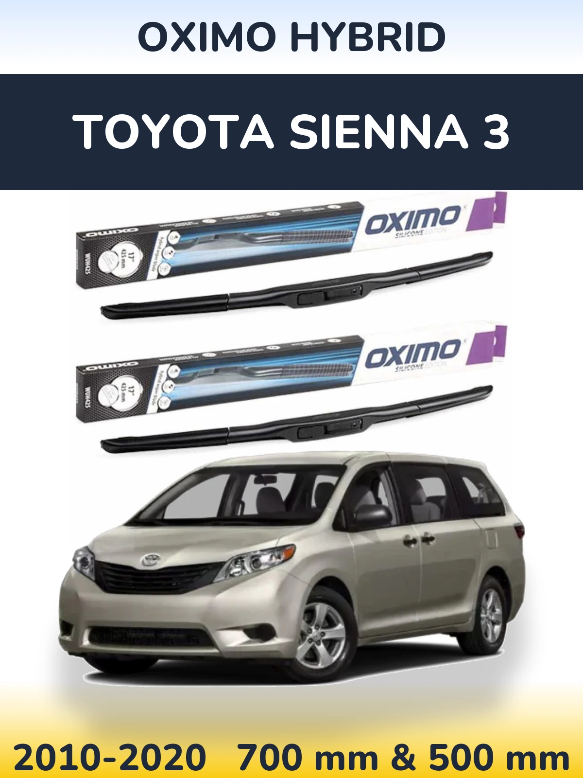 Front wiper blade set Oximo Hybrid 700 & 500 мм for Toyota Sienna 3 2010-2020