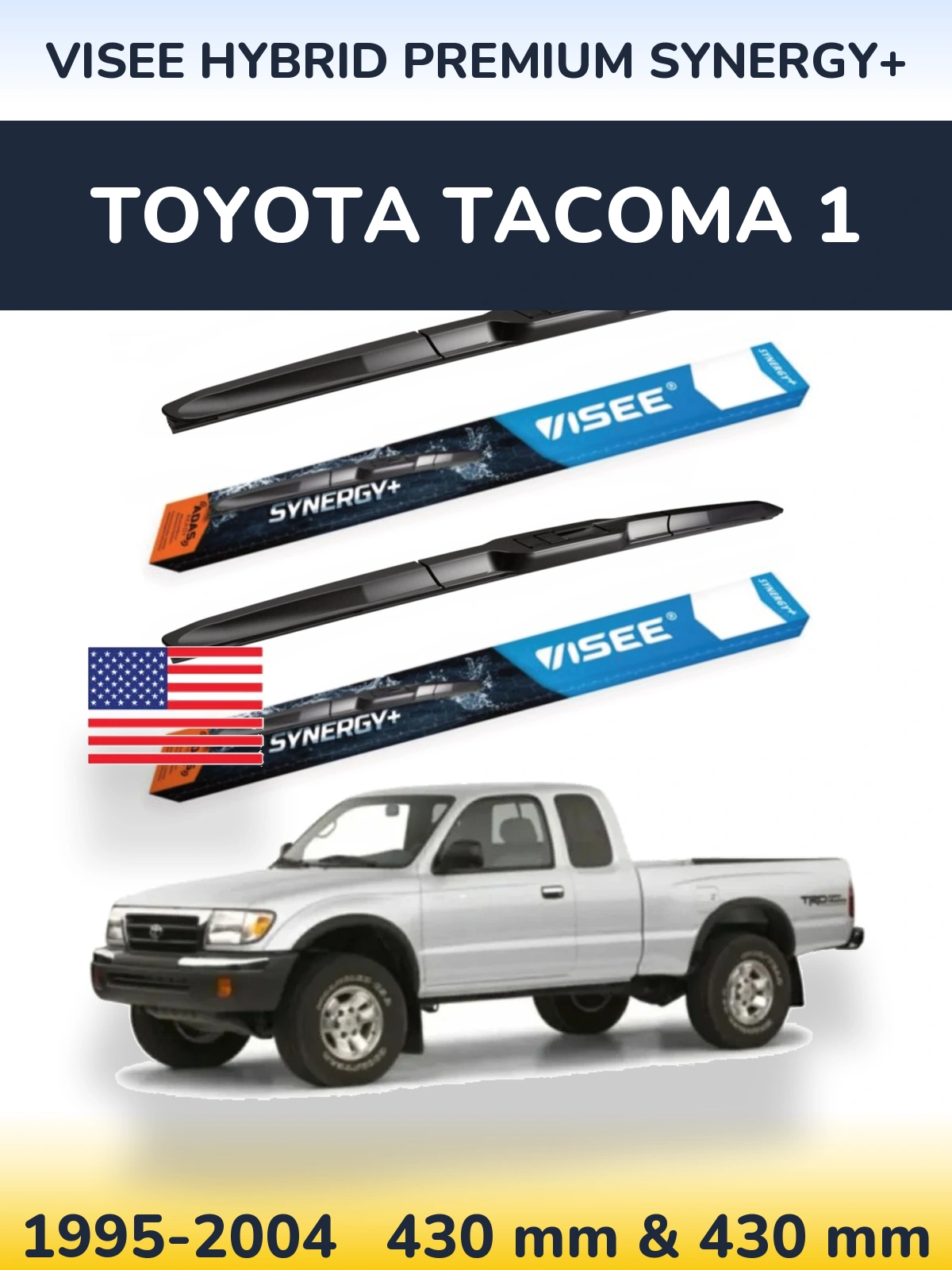 Комплект передних дворников VISEE HYBRID PREMIUM SYNERGY+ 430 & 430 мм для Toyota Tacoma 1 1995-2004