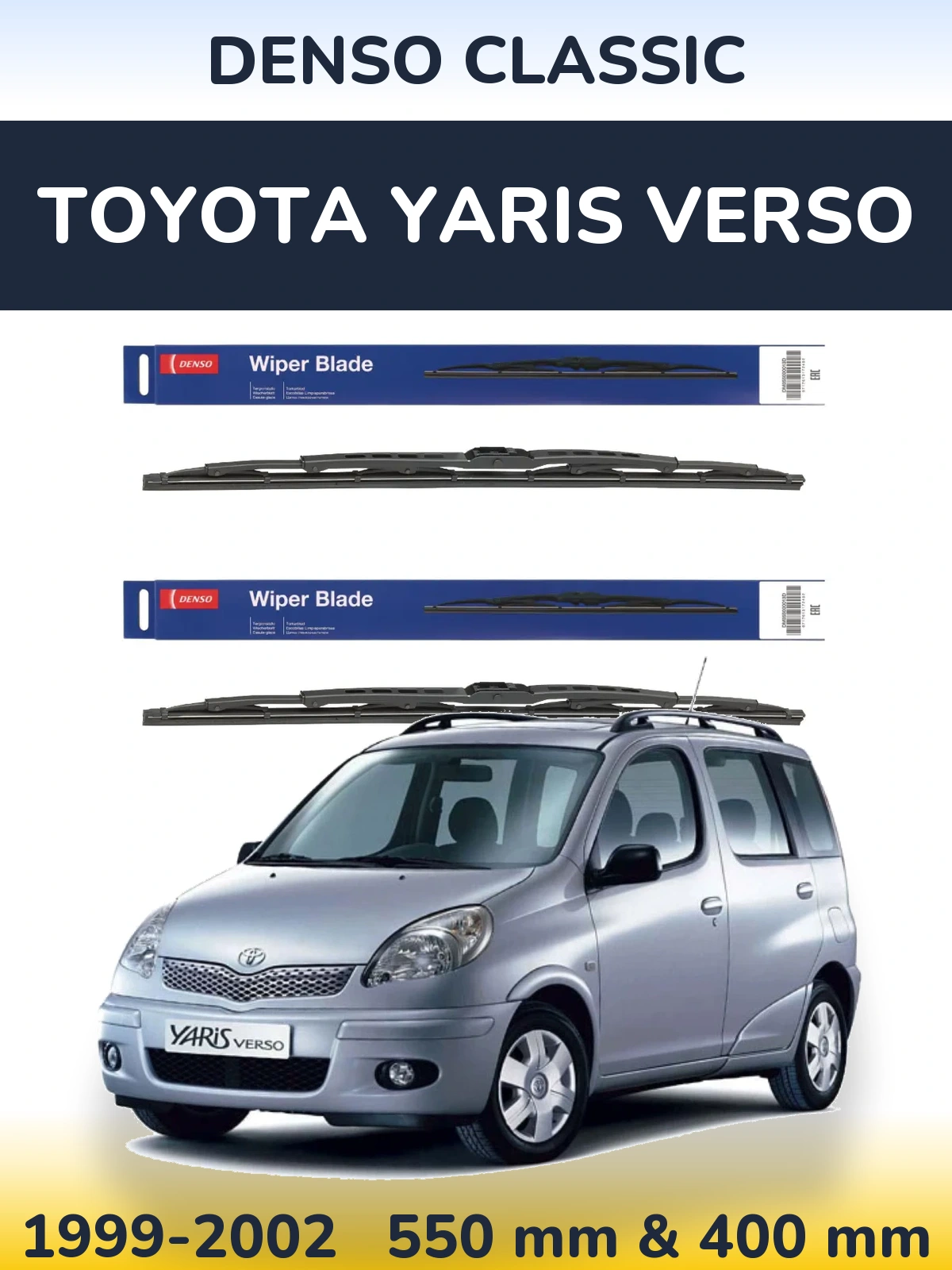 Front wiper blade set Denso Classic 550 & 400 мм for Toyota Yaris Verso 1999-2002