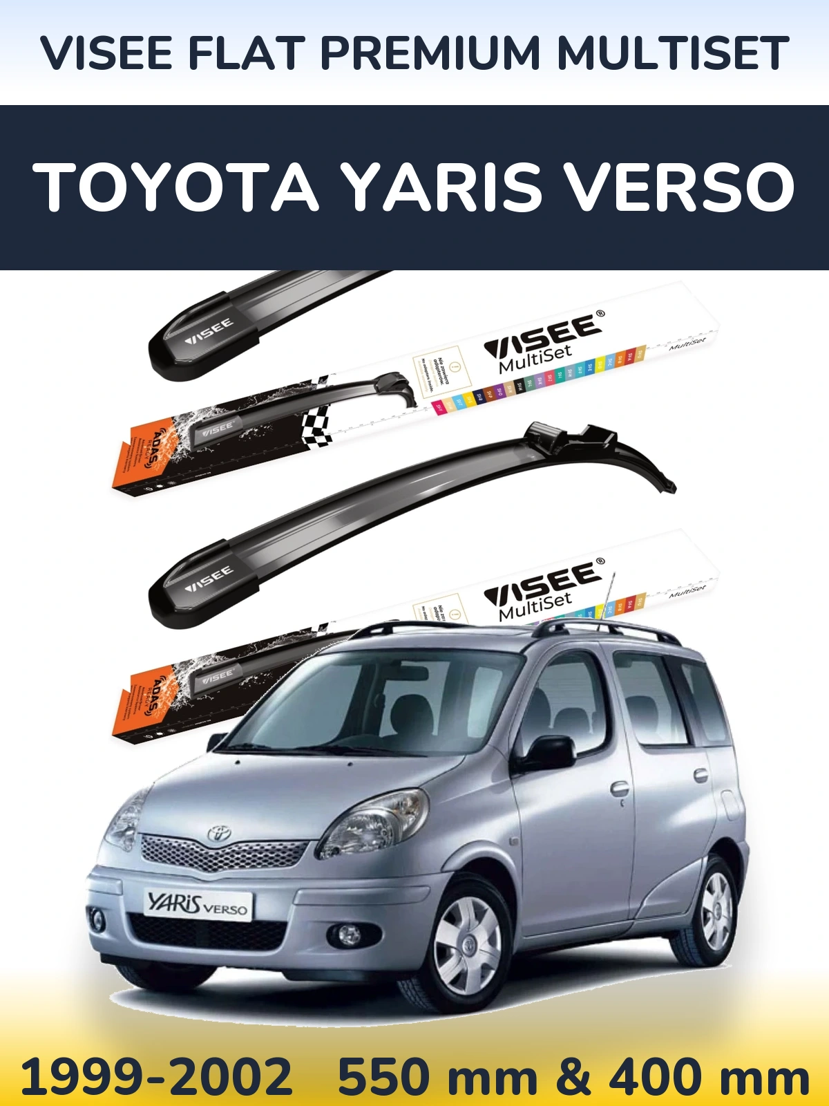 Front wiper blade set VISEE FLAT PREMIUM MultiSet 550 & 400 мм for Toyota Yaris Verso 1999-2002