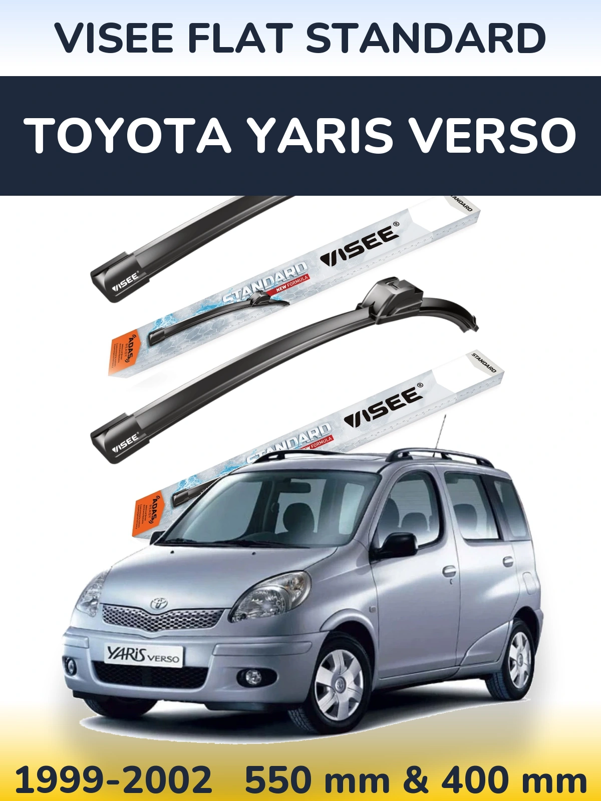 Front wiper blade set VISEE FLAT STANDARD 550 & 400 мм for Toyota Yaris Verso 1999-2002