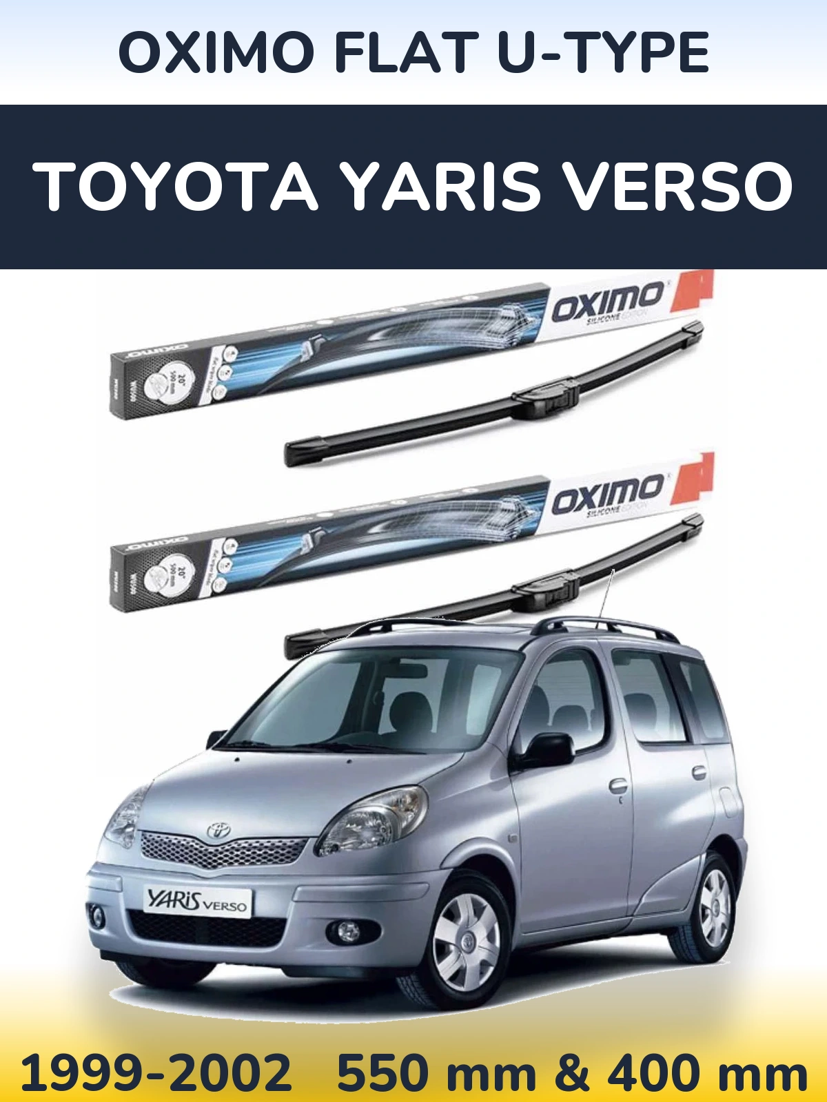 Front wiper blade set Oximo Flat U-type 550 & 400 мм for Toyota Yaris Verso 1999-2002