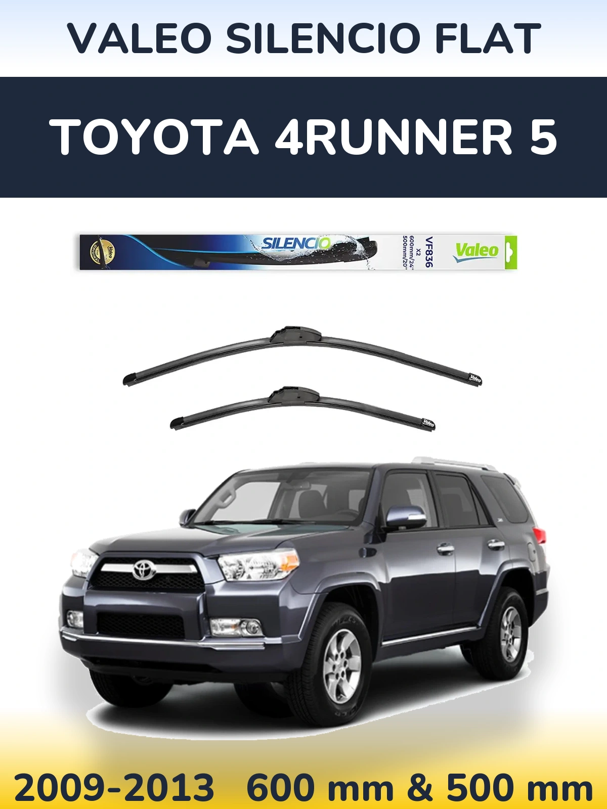 Komplet przednich wycieraczek Valeo Silencio Flat 600 & 500 mm do Toyota 4Runner 5 2009-2013