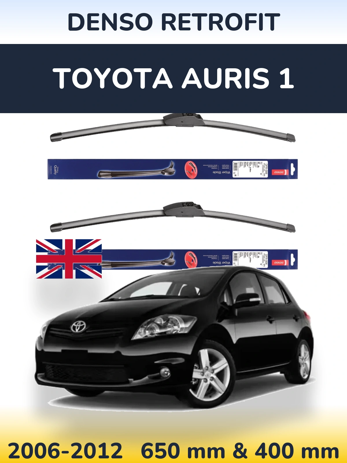Front wiper blade set Denso Retrofit 650 & 400 mm for Toyota Auris 1 2006-2012
