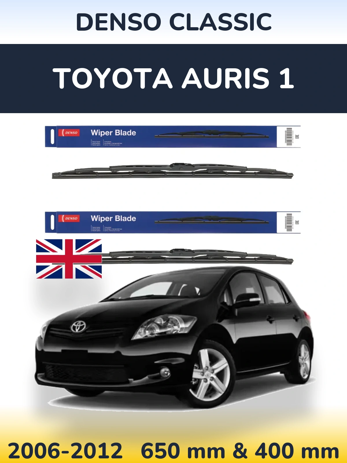 Front wiper blade set Denso Classic 650 & 400 мм for Toyota Auris 1 2006-2012