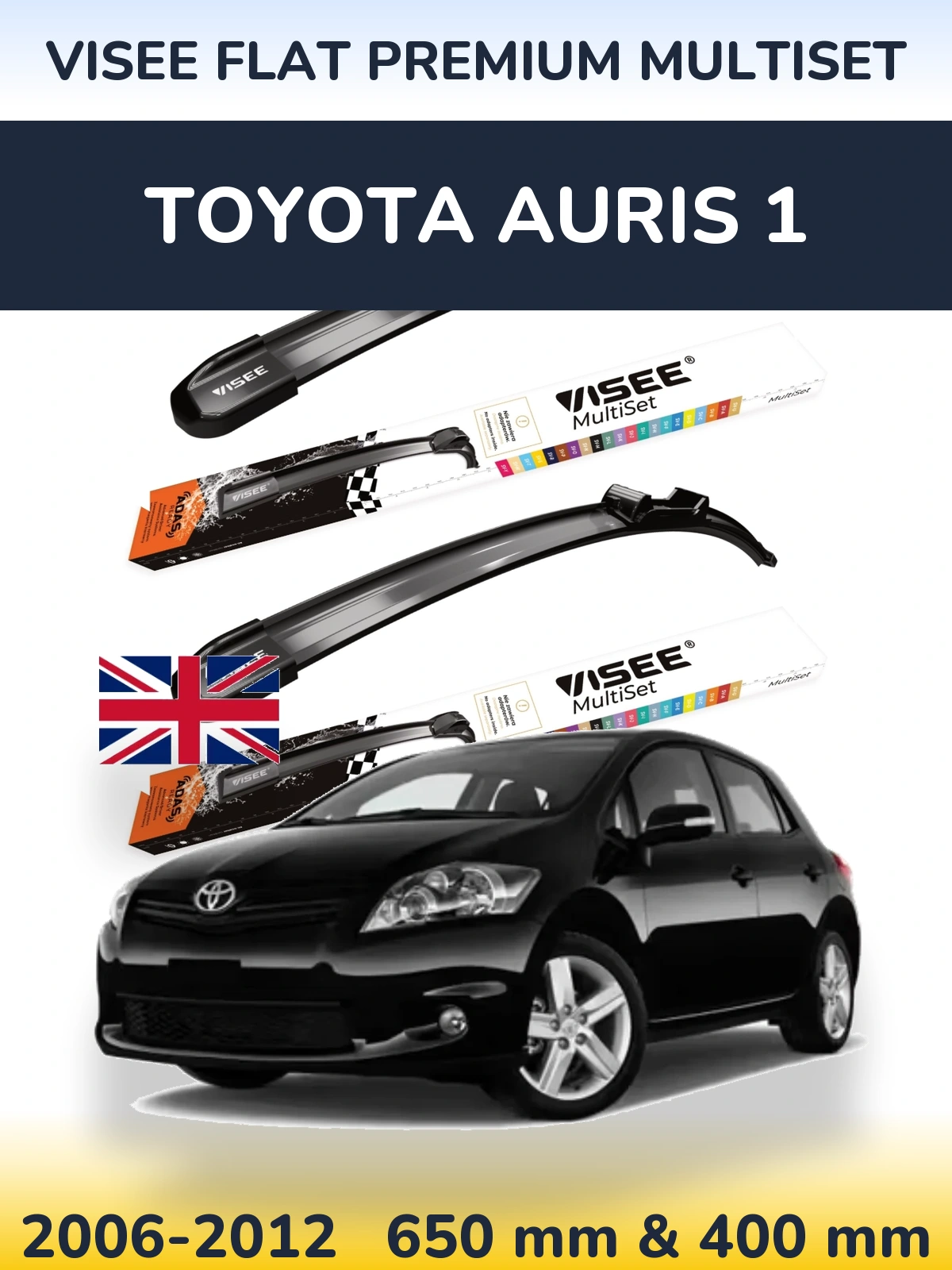Front wiper blade set VISEE FLAT PREMIUM MultiSet 650 & 400 мм for Toyota Auris 1 2006-2012