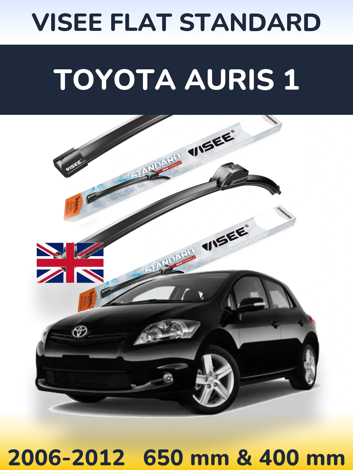 Комплект передніх щіток VISEE FLAT STANDARD 650 & 400 мм для Toyota Auris 1 2006-2012