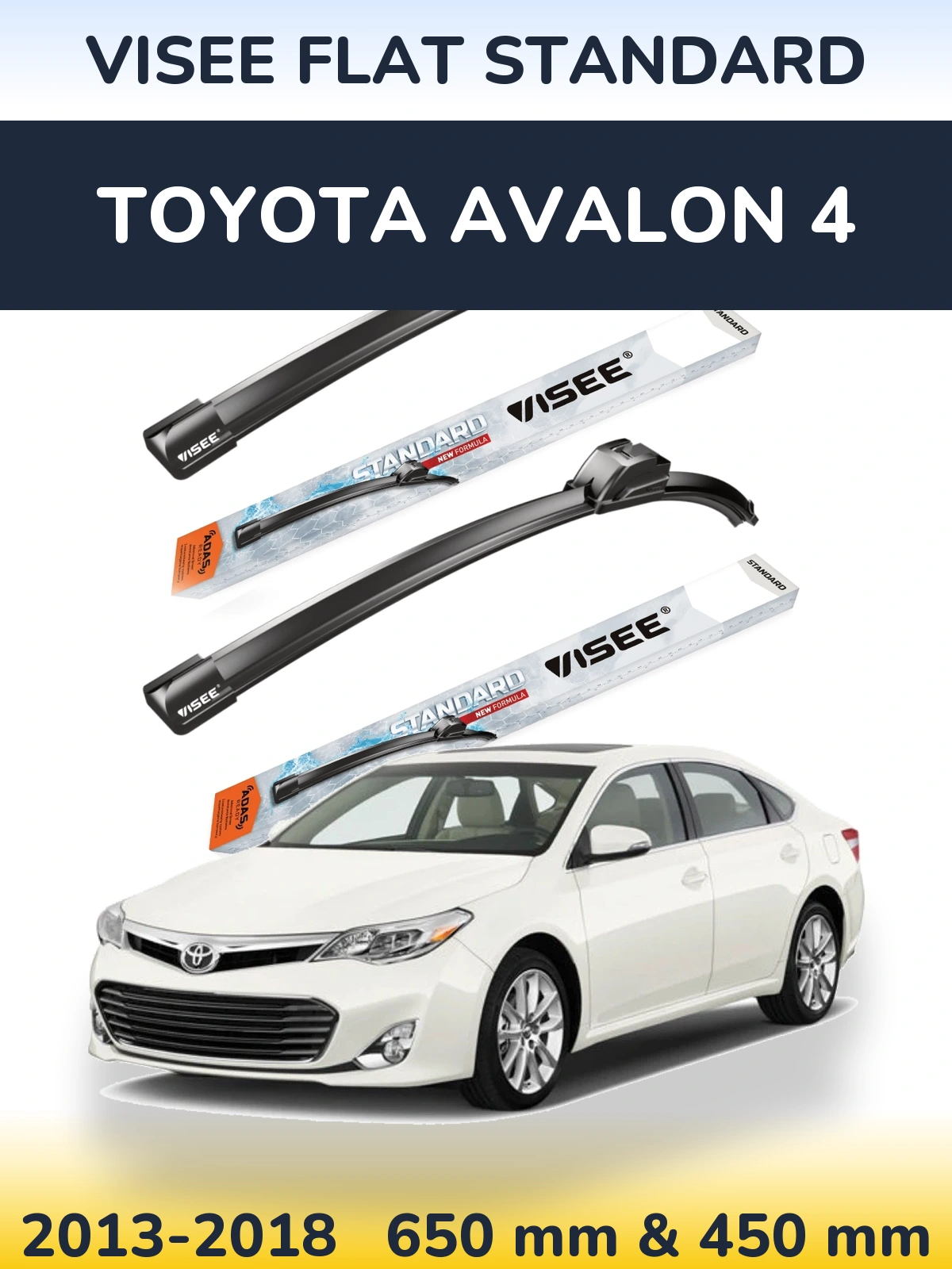 Комплект передних дворников VISEE FLAT STANDARD 650 & 450 мм для Toyota Avalon 4 2013-2018