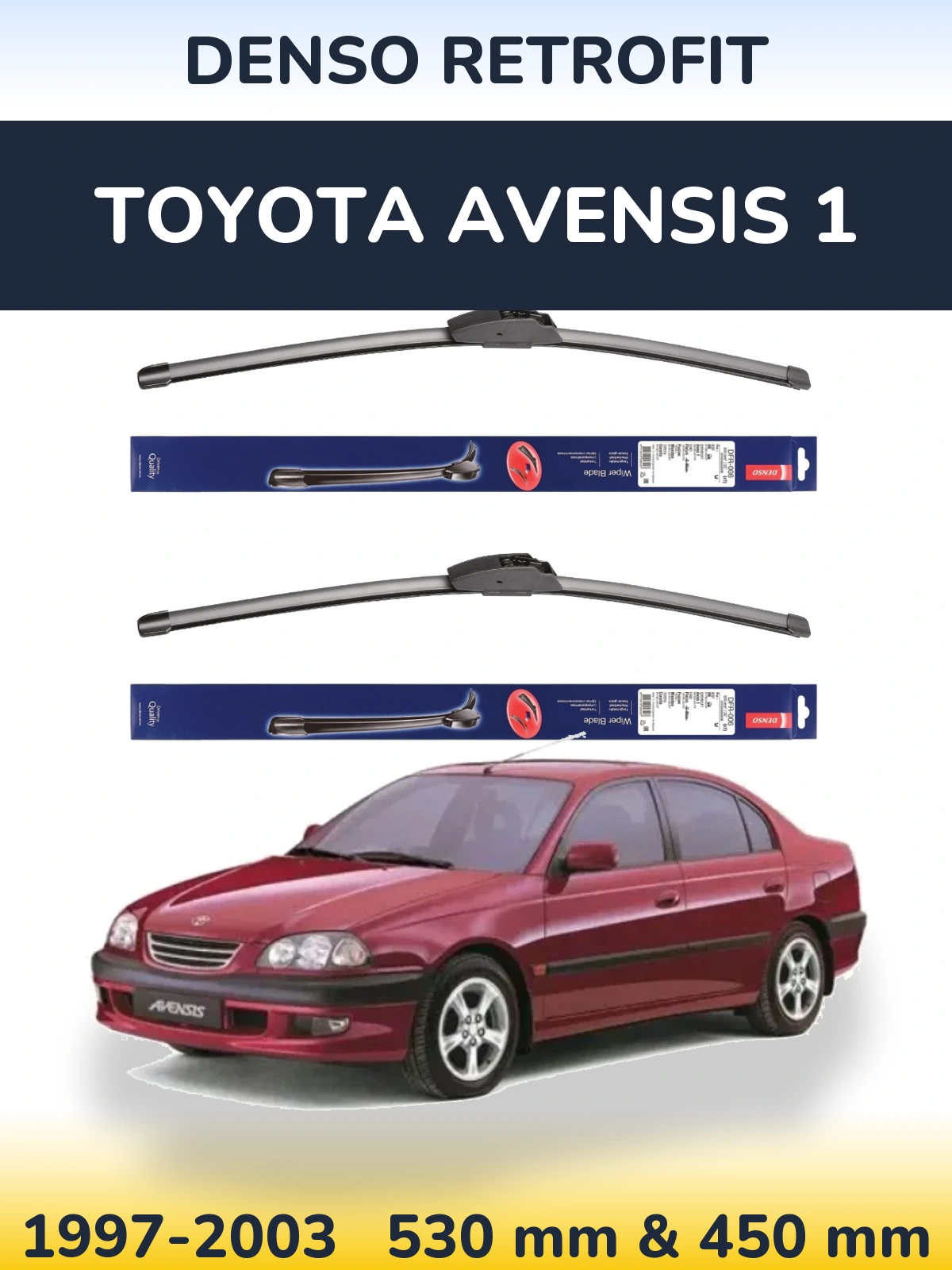 Front wiper blade set Denso Retrofit 530 & 450 mm for Toyota Avensis 1 1997-2003