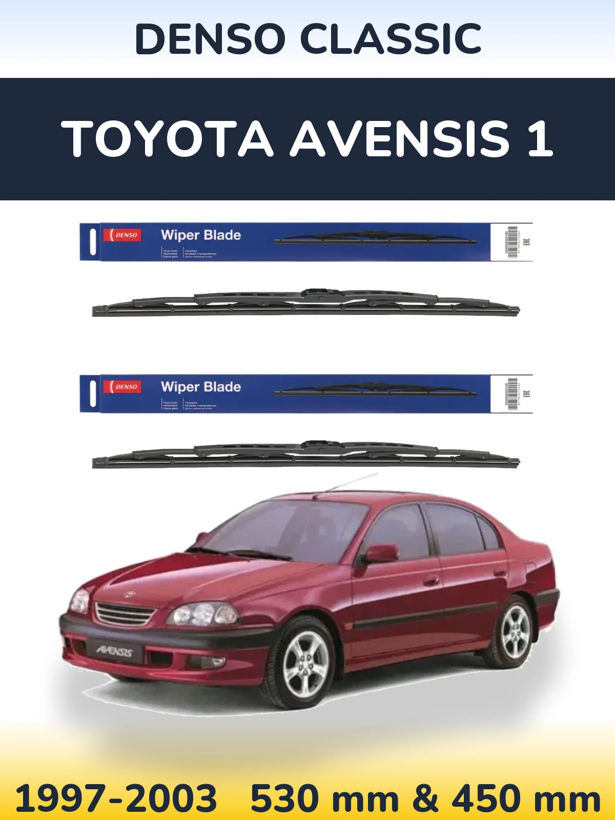 Front wiper blade set Denso Classic 530 & 450 mm for Toyota Avensis 1 1997-2003
