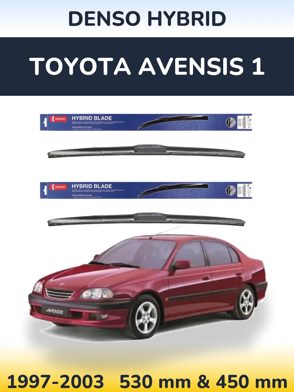 Front wiper blade set Denso Hybrid 530 & 450 мм for Toyota Avensis 1 1997-2003