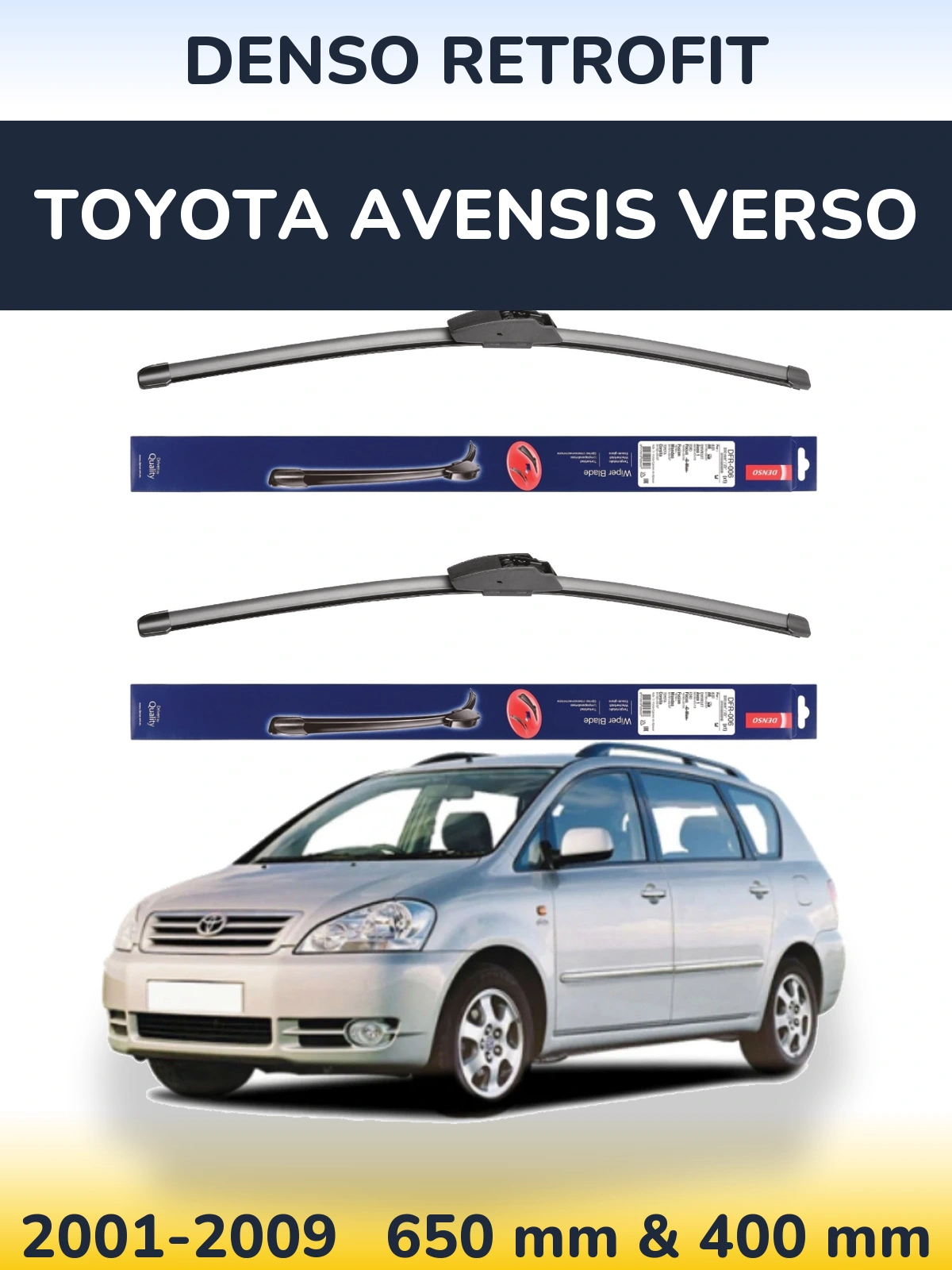 Комплект передних дворников Denso Retrofit 650 & 400 мм для Toyota Avensis Verso 2001-2009